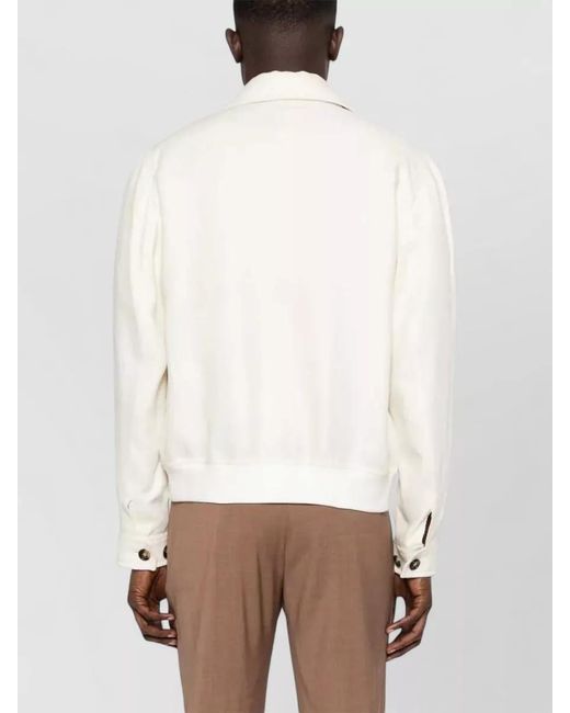Brunello Cucinelli Natural Silk Linen Wool Hopsack Shirt Jacket for men