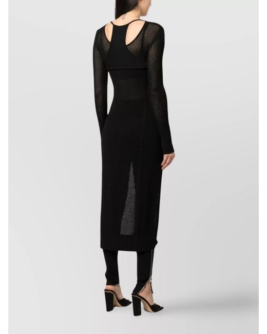ANDREADAMO Black Ribbed Semi-Sheer Racerback Long Knitted Cardigan