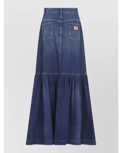 Dolce & Gabbana Blue Long Flared Denim Skirt Maxi Length