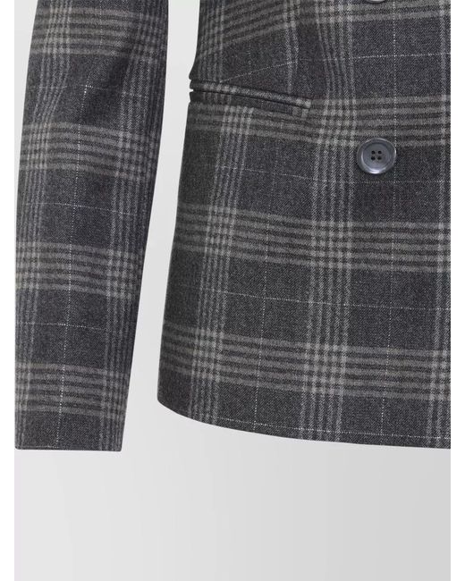 Peserico Gray Double Breasted Plaid Jacket Long Sleeves