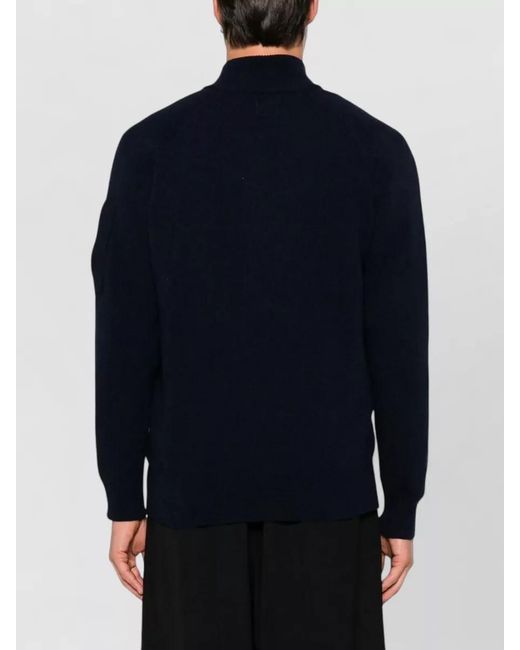 C P Company Blue Knit Cardigan High Neck Arm Patch for men