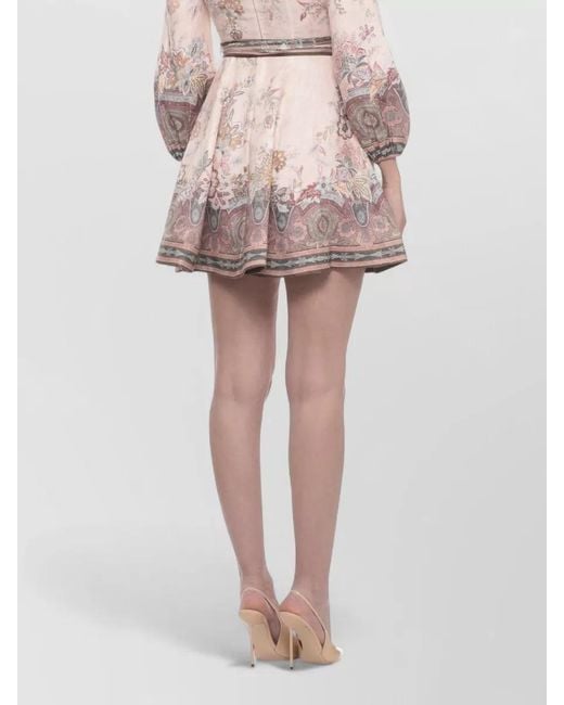 Zimmermann Pink Floral Linen Dress High Neck Belt