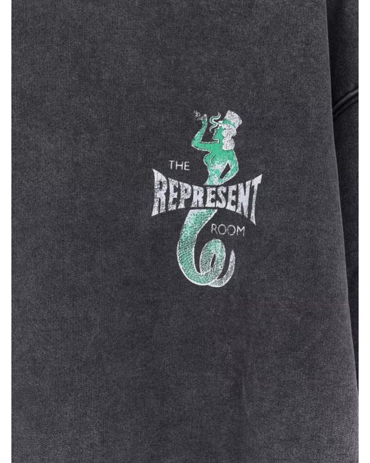 Represent Gray Cotton Hooded Sweatshirt Front And Back Print for men