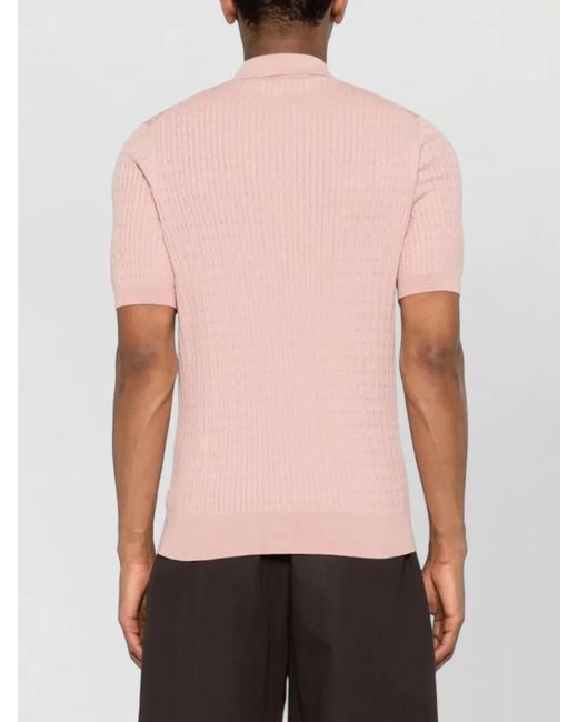 Tagliatore Pink Cable-Knit Cotton Polo Shirt for men