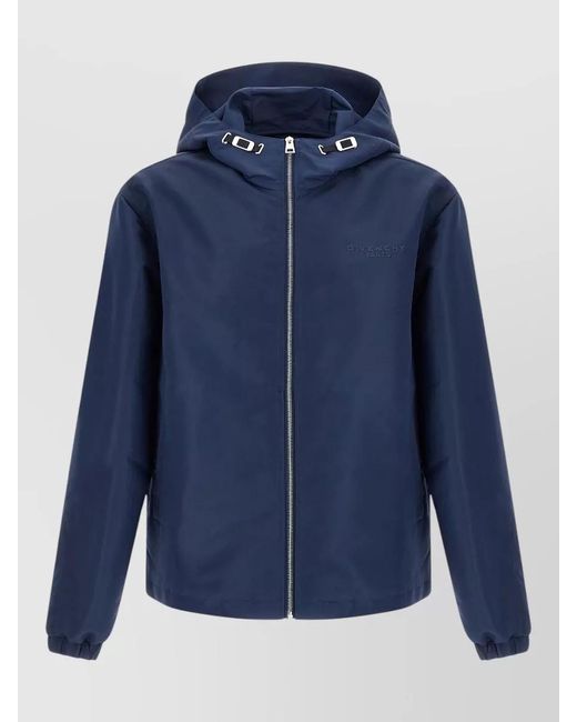 Givenchy Blue Paris Logo Hooded Anorak Jacket for men
