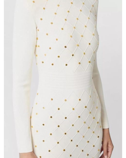Elisabetta Franchi White Long Sleeve Dress Fitted Silhouette Studs