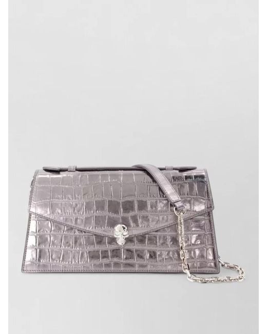 McQueen Gray Skull Leather Shoulder Bag