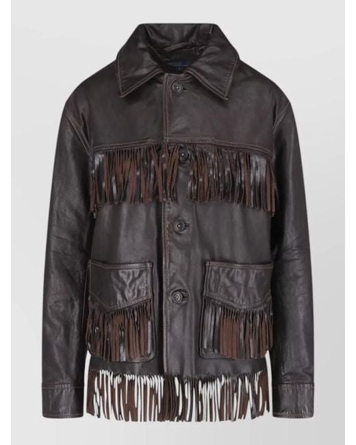 Polo Ralph Lauren Black Collared Coat Fringe Detailing Front Pockets