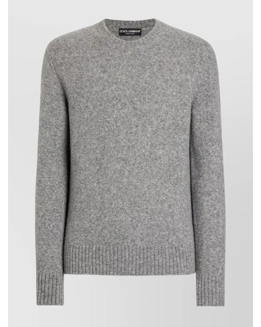 Dolce & Gabbana Gray Wool Blend Ribbed Crewneck Sweater for men