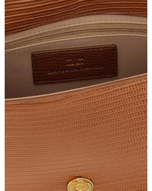 Elisabetta Franchi Brown Lizard Effect Crossbody Bag Chain Strap