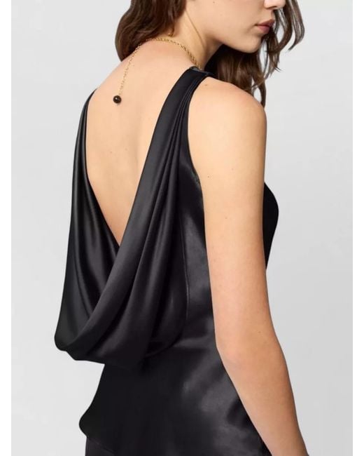 Nina Ricci Black Silk Draped Sleeveless Boat Neck Blouse