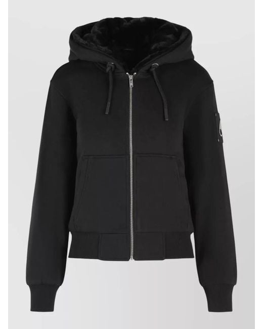 Moose Knuckles Black Bunny Cotton Blend Hooded Sweatshirt