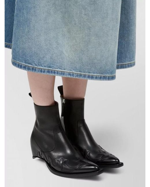 Maison Margiela Black Leather Flame Appliqué Western Ankle Boots