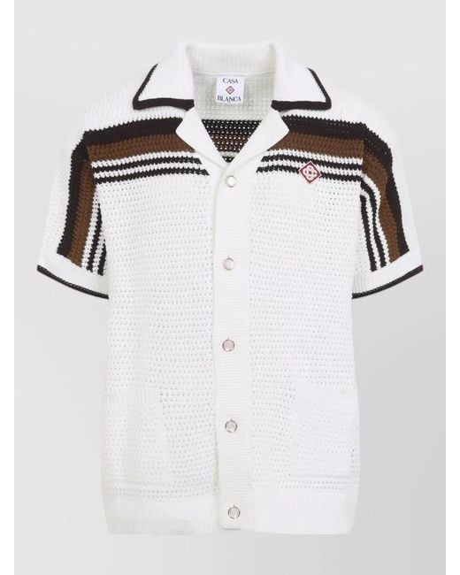 Casablanca Black Short Sleeve Crochet Camp Collar Shirt for men