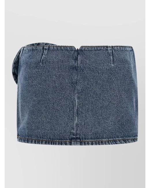 Magda Butrym Blue Denim Draped Floral Low-Rise Mini Skirt
