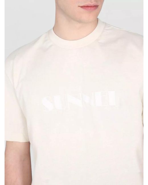 Sunnei White Logo Crew Neck T Shirt Soft Fabric for men