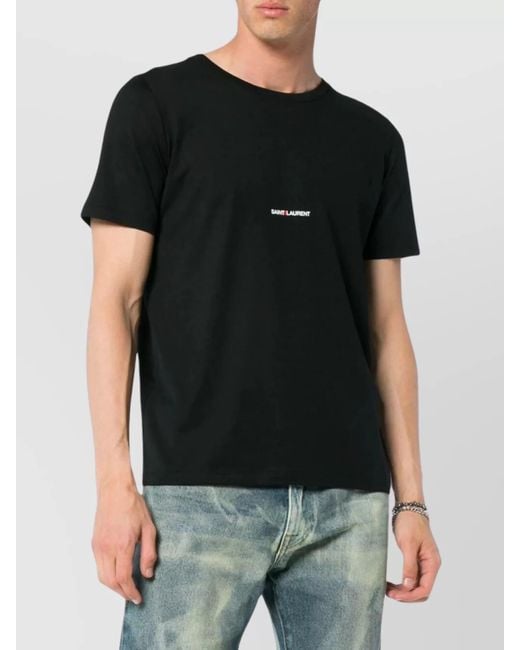 Saint Laurent Black Cotton Crew Neck Logo T-Shirt for men