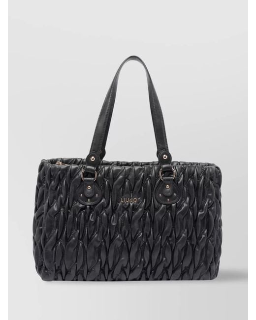 Liu Jo Black Quilted Texture Tote Bag With Shoulder Strap