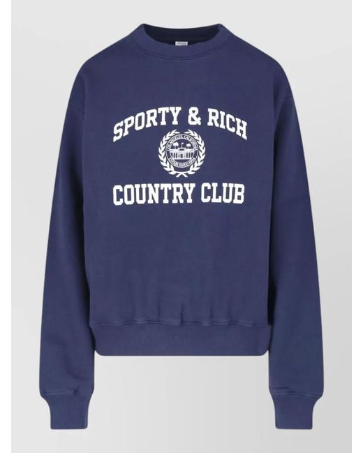 Sporty & Rich Blue Crew Neck Sweatshirt Long Sleeve Design