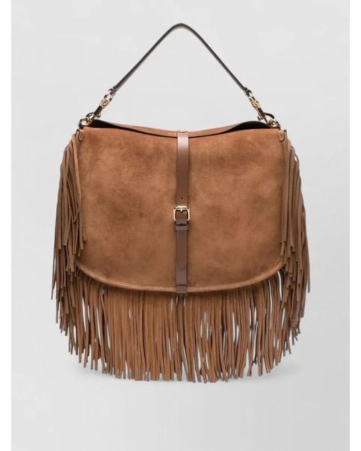 Etro Brown Crossbody Pony Bag Fringes Xl Suede