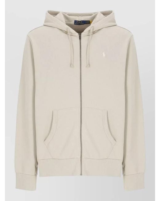 Ralph Lauren Natural Cotton Hooded Sweatshirt Drawstring Ribbed Cuffs Hem for men
