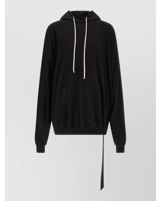 Rick Owens Black Hooded Sweater Kangaroo Pocket Ribbed Trims for men