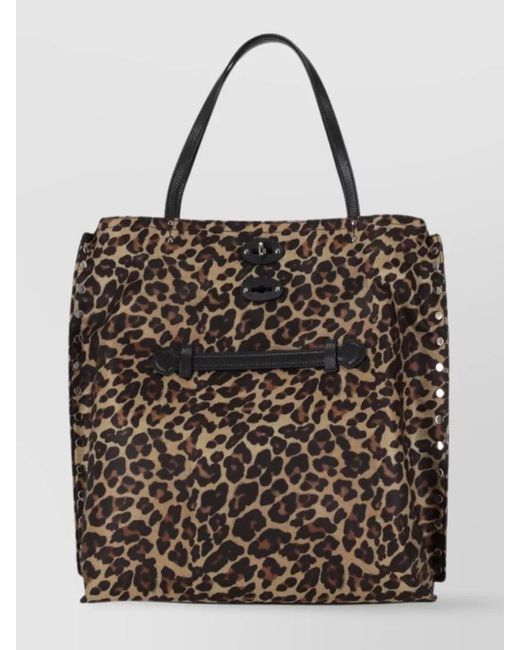 Zanellato Brown Leopard Print Shoulder Bag With Front Zip