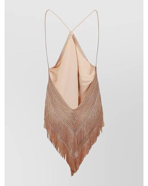 ANDAMANE Natural Reina Halterneck Top Crochet Fringe Design