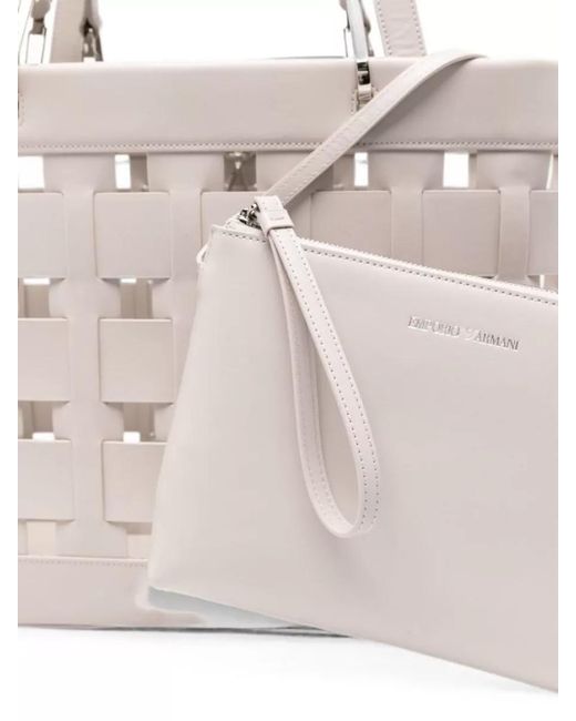 Emporio Armani Natural Medium Tote Bag Cut Out Weave Design