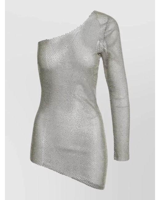 Santa Brands Gray Knitted Rhinestone One-Shoulder Asymmetric Mini Dress