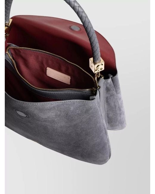 Coccinelle Gray Tiggy Suede Shoulder Bag Braided Handle