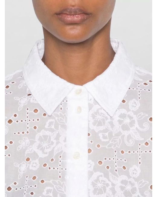 Tory Burch White Broderie Anglaise Dress Drawstring Waist Floral