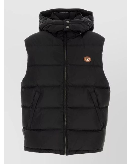 Valentino Garavani Black Nylon Hooded Vest Sleeveless Design for men