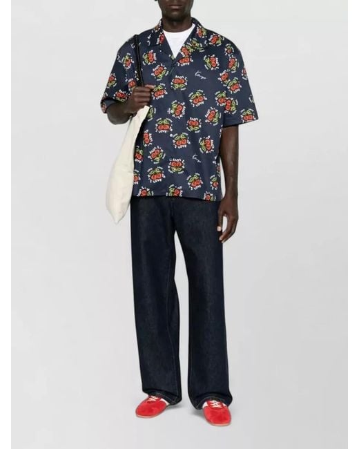 KENZO Blue Short Sleeve Cherry Print Shirt for men