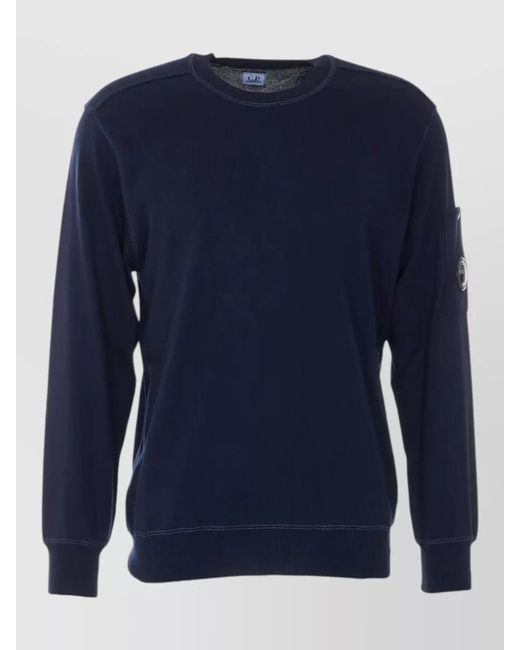 C P Company Blue Crew Neck Knitwear Patch Pocket for men
