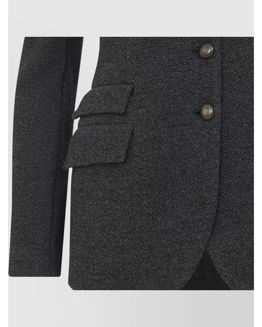 Giorgio Armani Black Tailored Blazer Stand Collar Herringbone Pockets