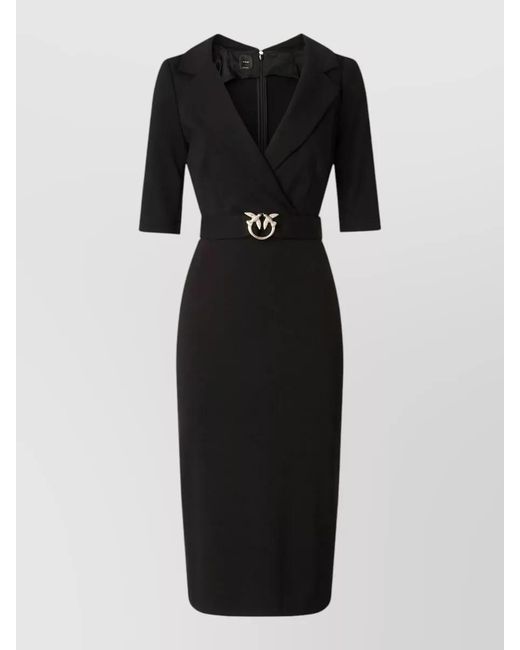 Pinko Black Arnebia Dress Belted Waist V Neckline