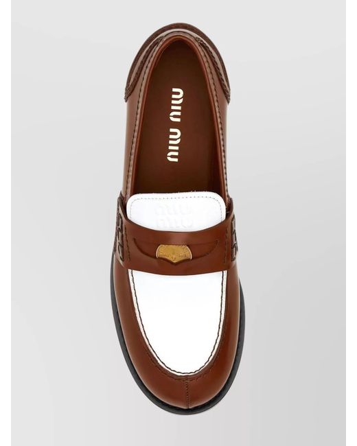 Miu Miu Brown Calf Leather Two-Tone Loafers