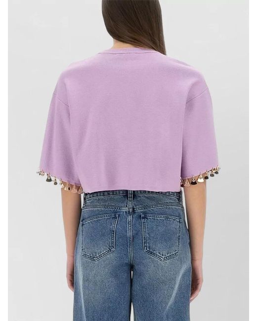 Rabanne Purple Knit Crop Top Round Neck Short Sleeves