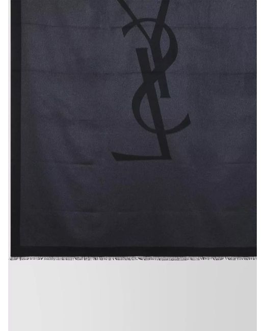 Saint Laurent Blue Silk Logo-Jacquard Fringed Scarf