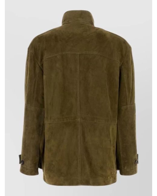Ferragamo Green Lamb Leather Single Breasted Coat for men
