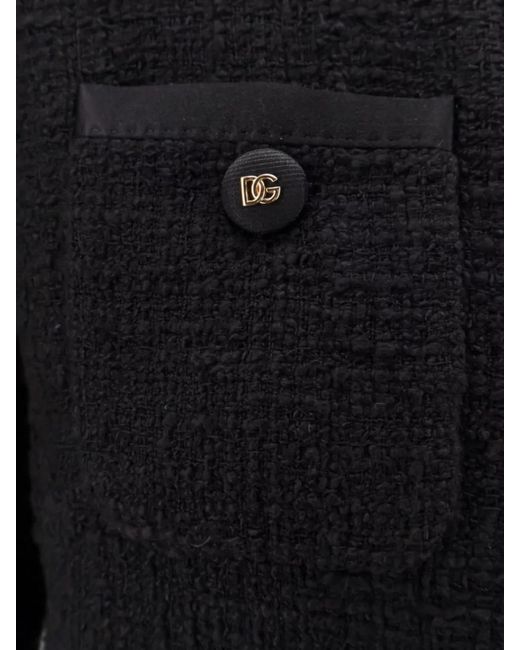 Dolce & Gabbana Blue Silk Blend Tweed Jacket