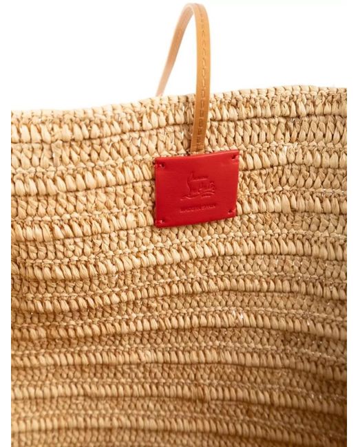 Christian Louboutin Natural Venus Rafia Beach Tote Contrast Stitching