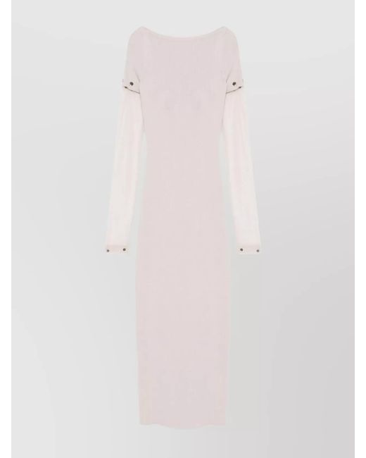 Sportmax Pink Knitted Boat Neck Detachable Sleeve Midi Dress