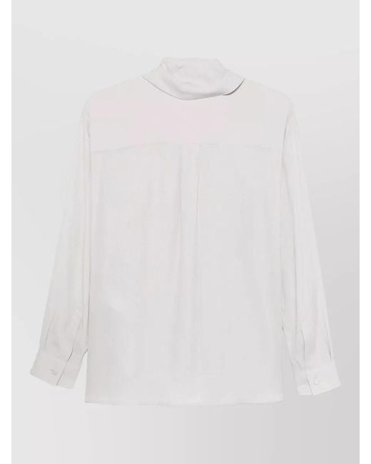 Emporio Armani White Silk Blend Blouse Pussy Bow Collar