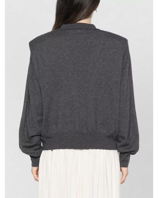 Frankie Shop Gray Wool Blend Polo Shirt Cropped Long Sleeves