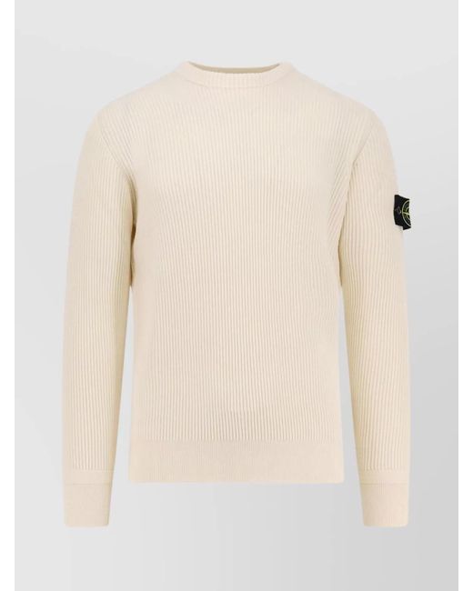 Stone Island Natural Virgin Wool Ribbed Crewneck Sweater for men