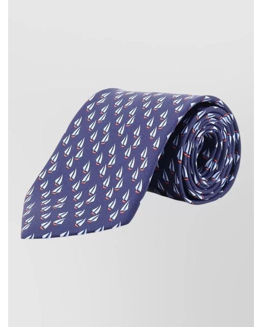 Ferragamo Blue Slim Bow Tie Sailboat Pattern Design for men