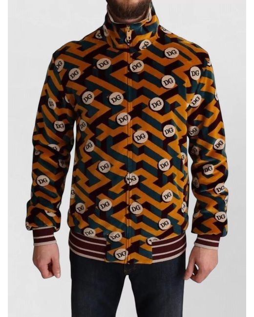 Dolce & Gabbana Brown Velvet Logo-Print Bomber Jacket for men
