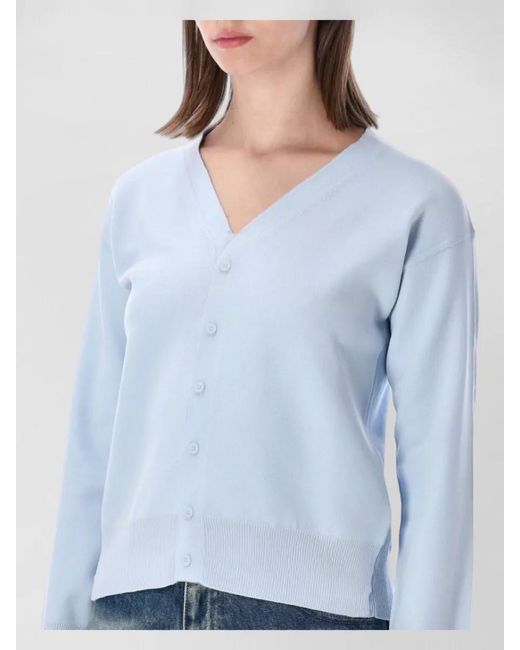 MM6 by Maison Margiela Blue Long Sleeve Cardigan Ribbed Hem V Neckline